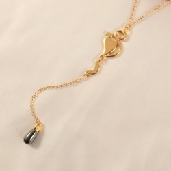 Crescent Moon & Cat Gold Waist Chain with Hematite Pendant