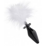 White Fluffer Bunny Tail Glass Anal Plug