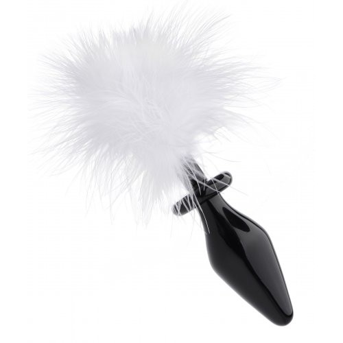 White Fluffer Bunny Tail Glass Anal Plug