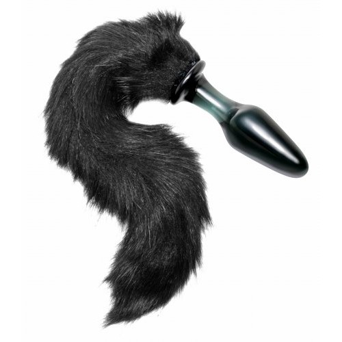 Midnight Black Fox Tail Glass Anal Plug