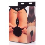 Black Bunny Tail Metal Ribbed Anal Plug