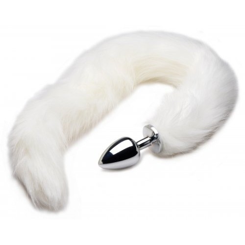 Extra Long Arctic White Mink Tail Metal Anal Plug
