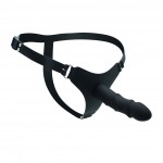 9101 Black Silicone Strap-On Harness Belt with Ribbed Dildo