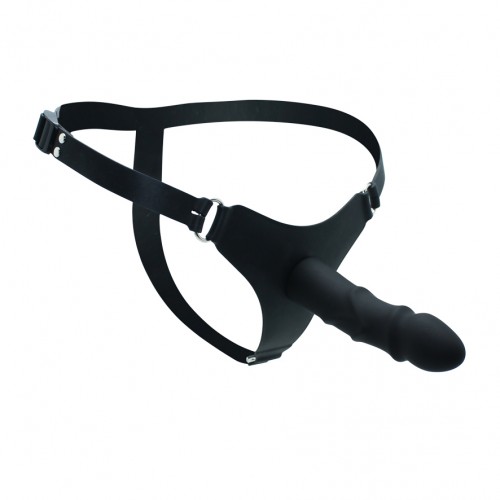 9101 Black Silicone Strap-On Harness Belt with Ribbed Dildo