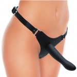 9102 Black Silicone Strap-On Harness Belt with Smooth Dildo