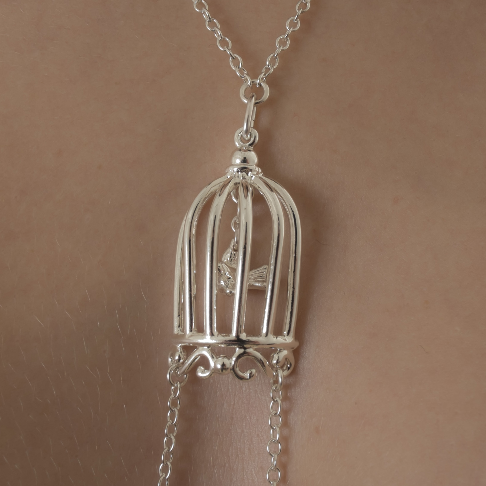 Women’s Silver Bird Cage NonPiercing Nipple Necklace Breast Chain